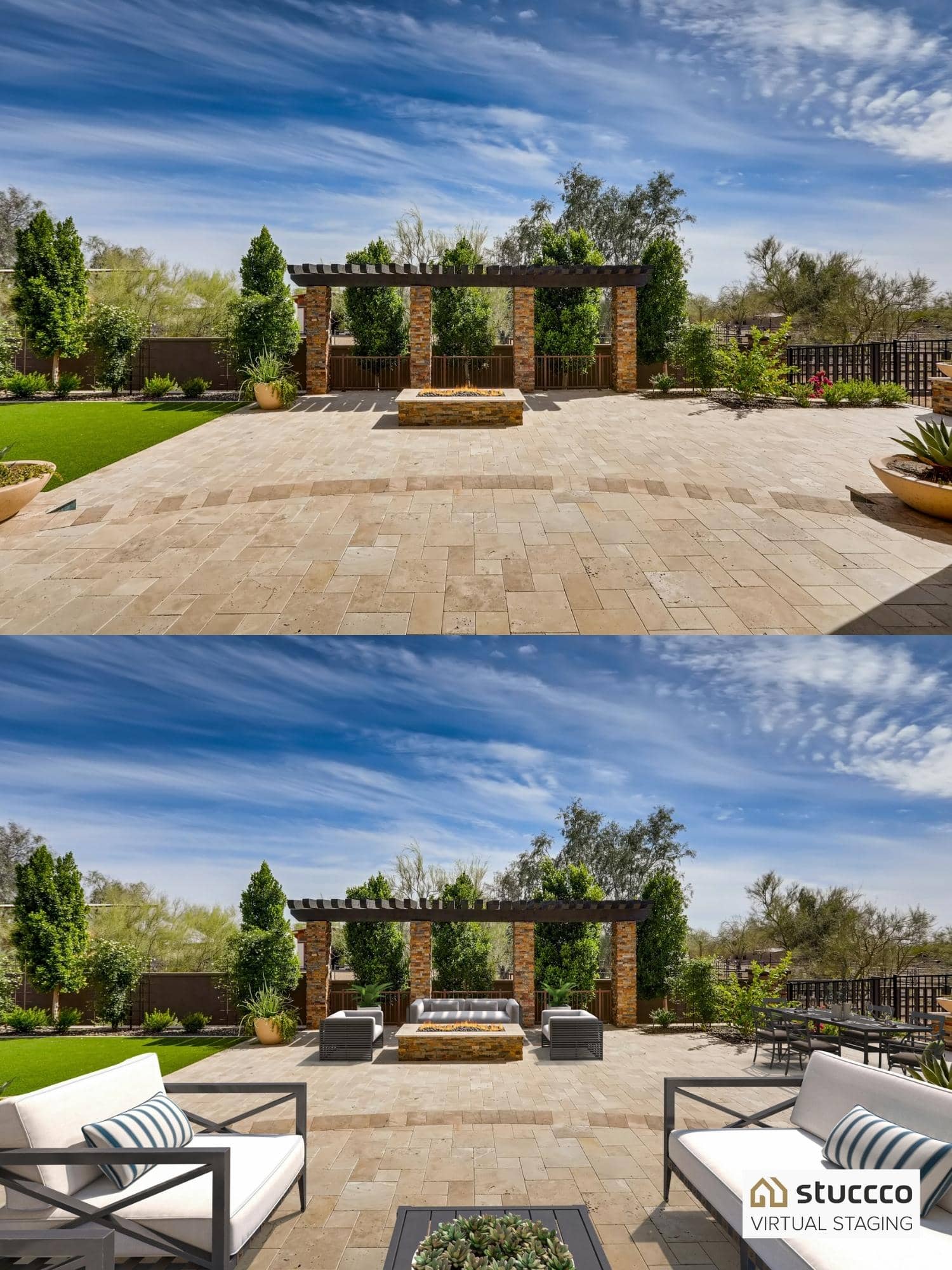 before and after exterior virtual staging Stuccco