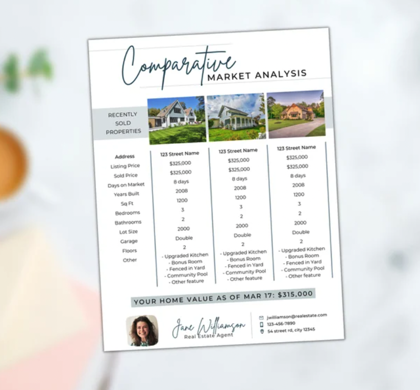 Sample CMA with comparable properties for real estate agents