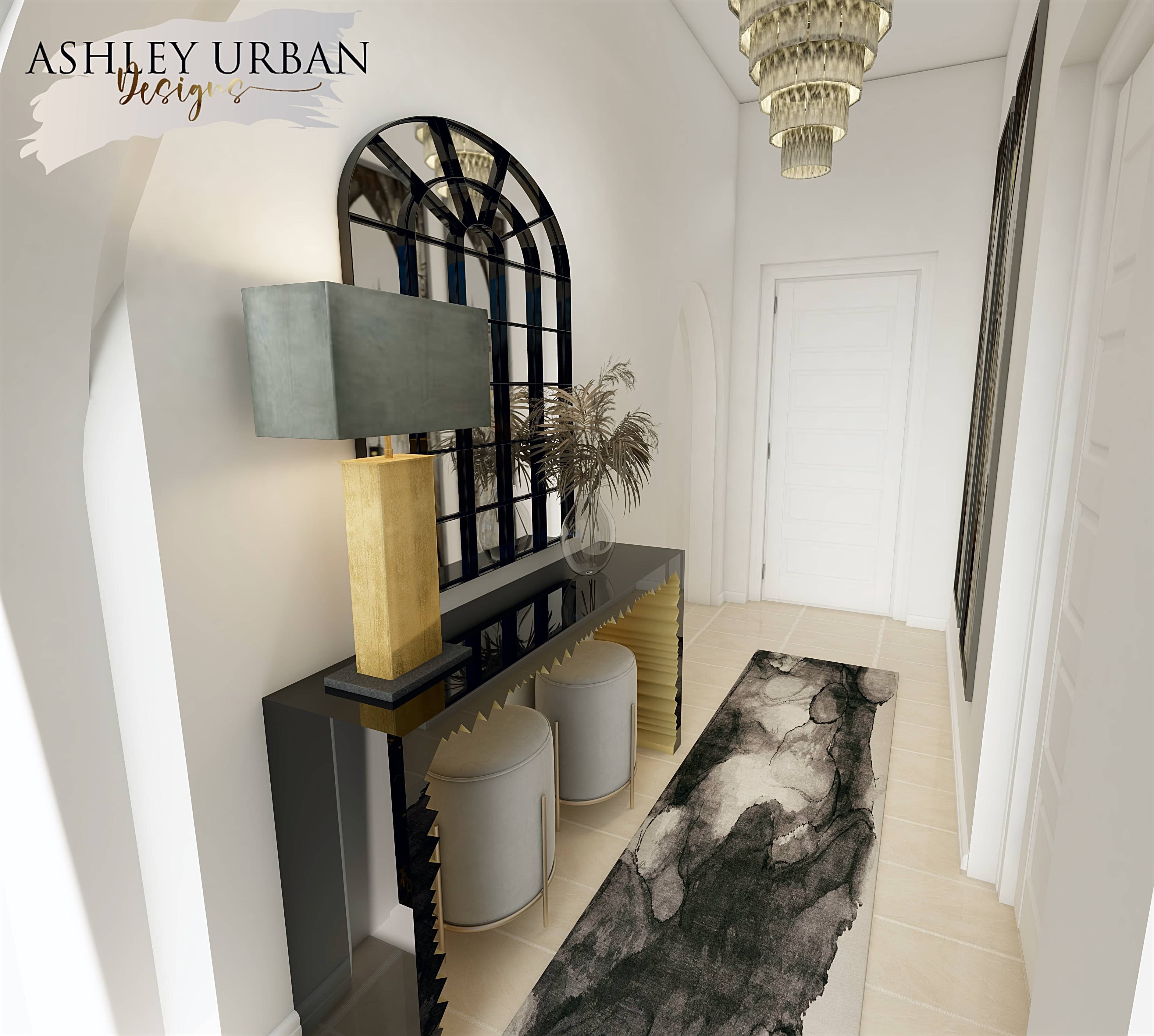 Glam entry way, black and gold accents