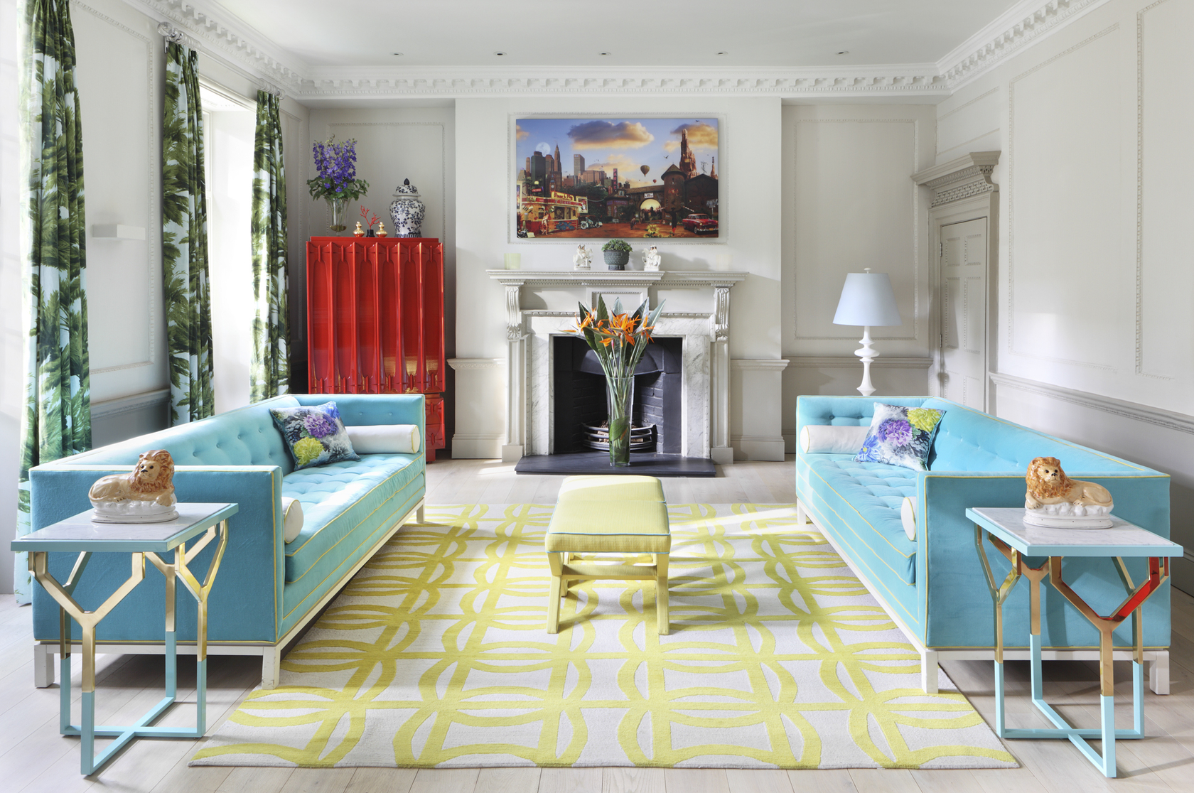 Colorful modern art deco living room example