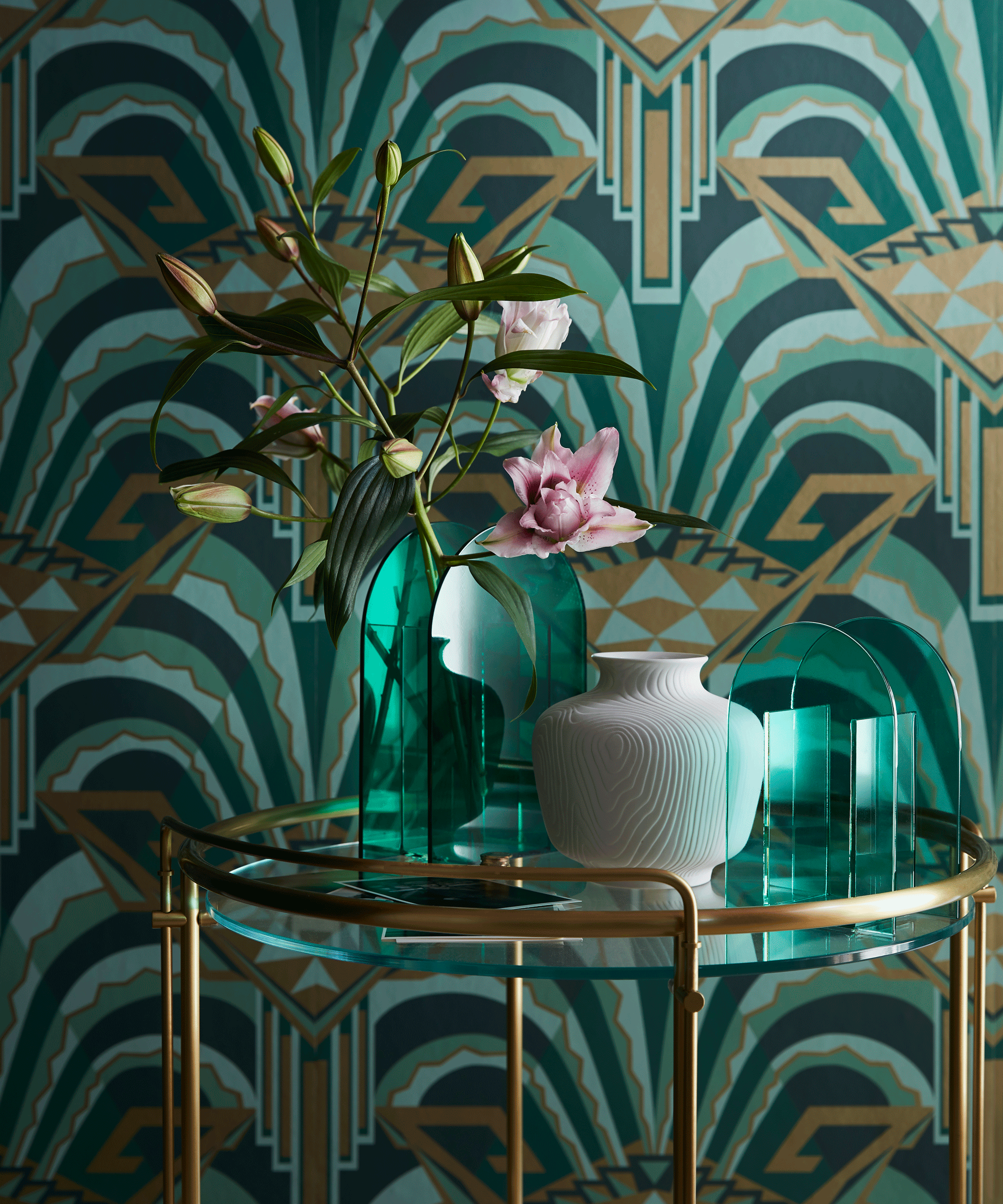 Art deco wallpaper, bold colors and patterns