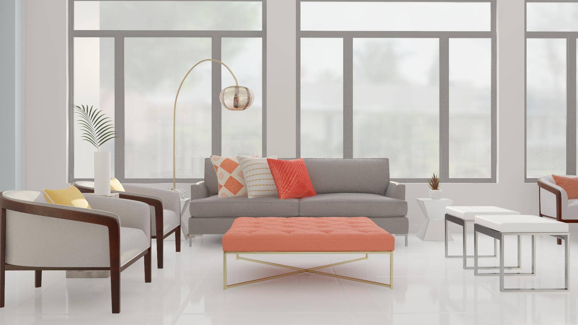 neutral living room with bright pop of color