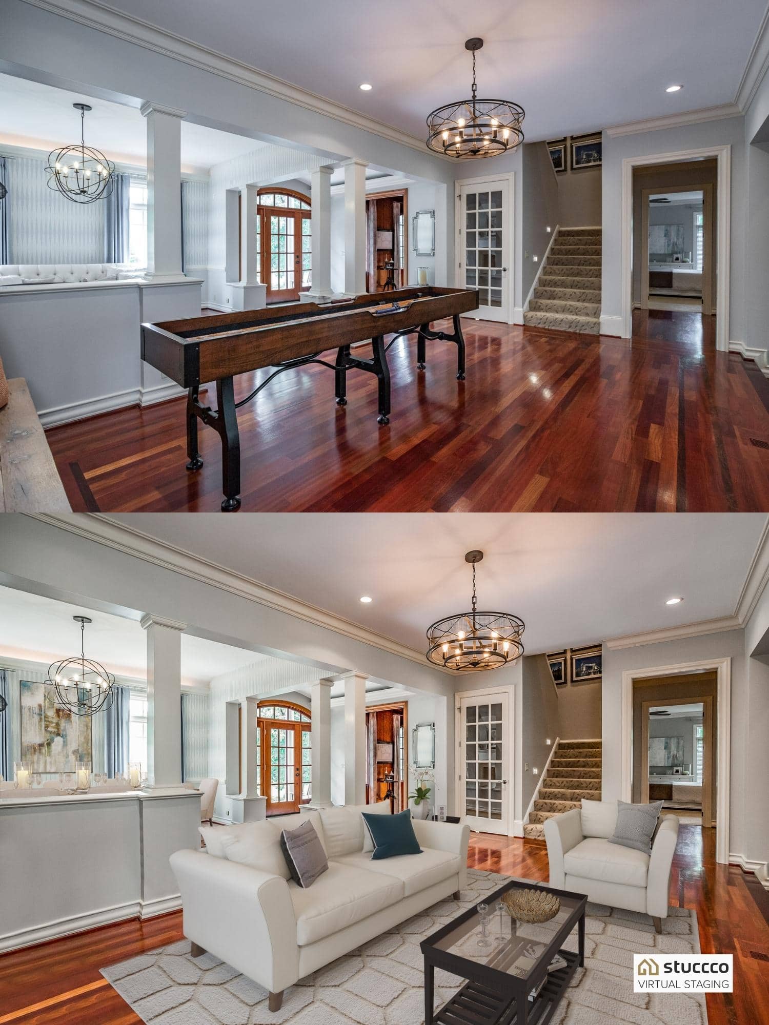 Entertainment room before and after virtual home staging