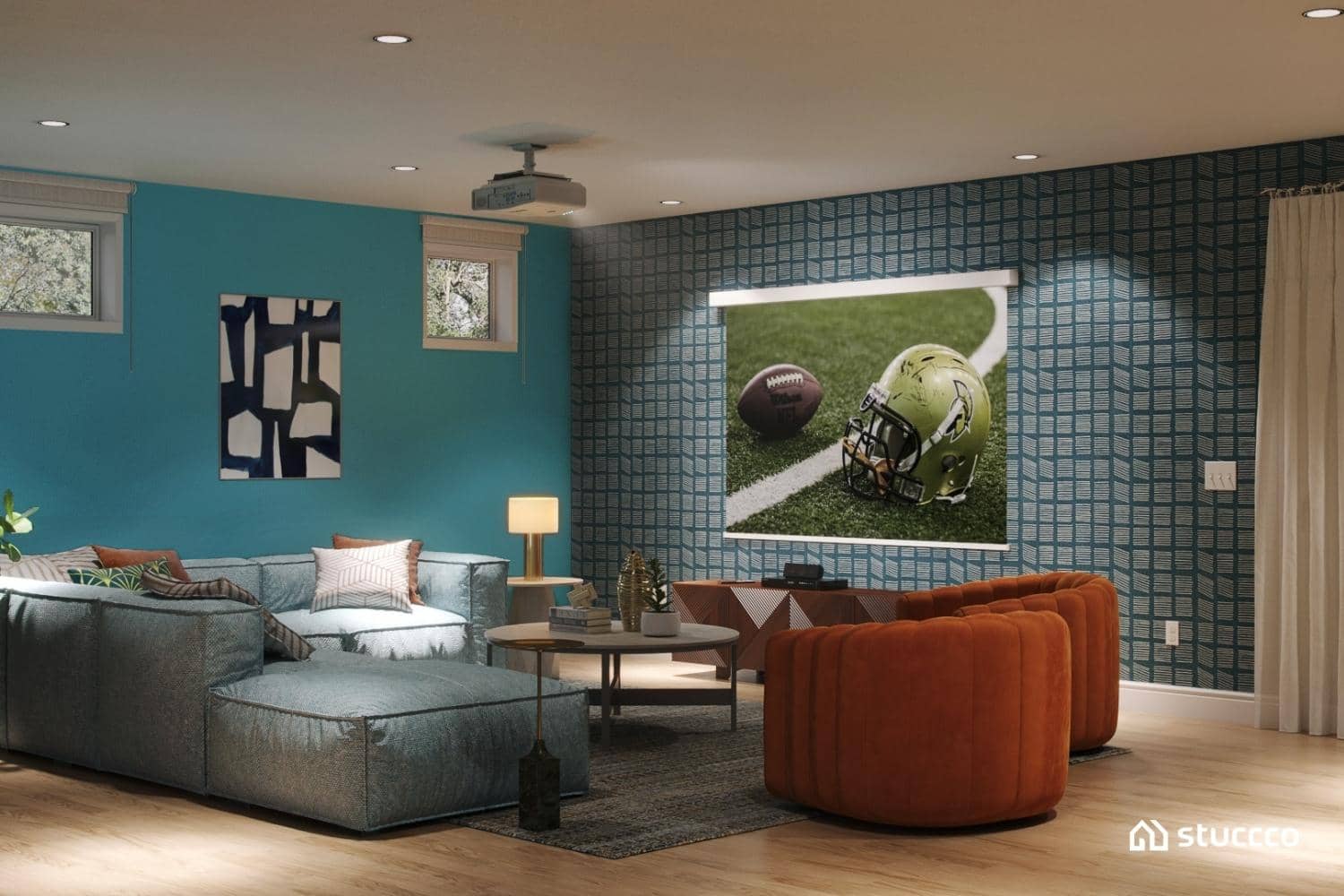 Example living room with wall paper, colorful design
