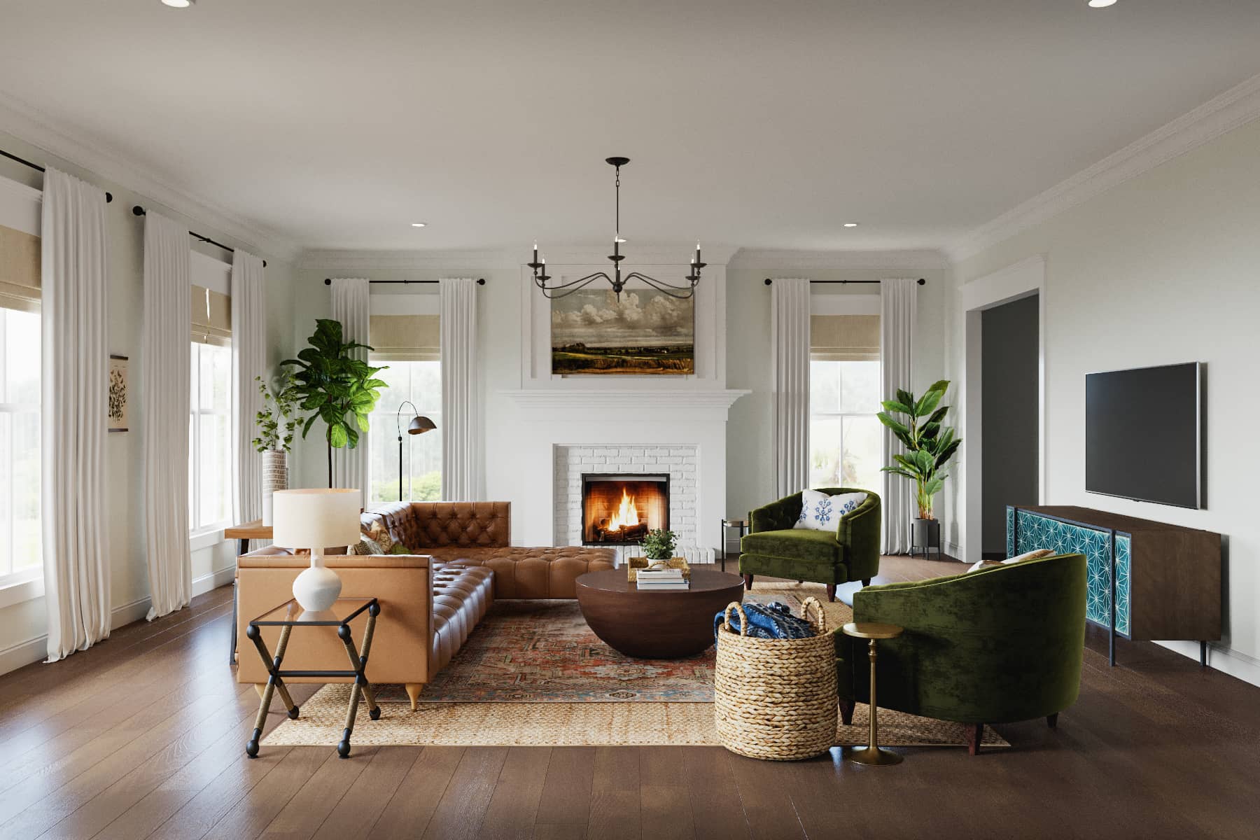 Eclectic farmhouse living room design Stuccco online interior design