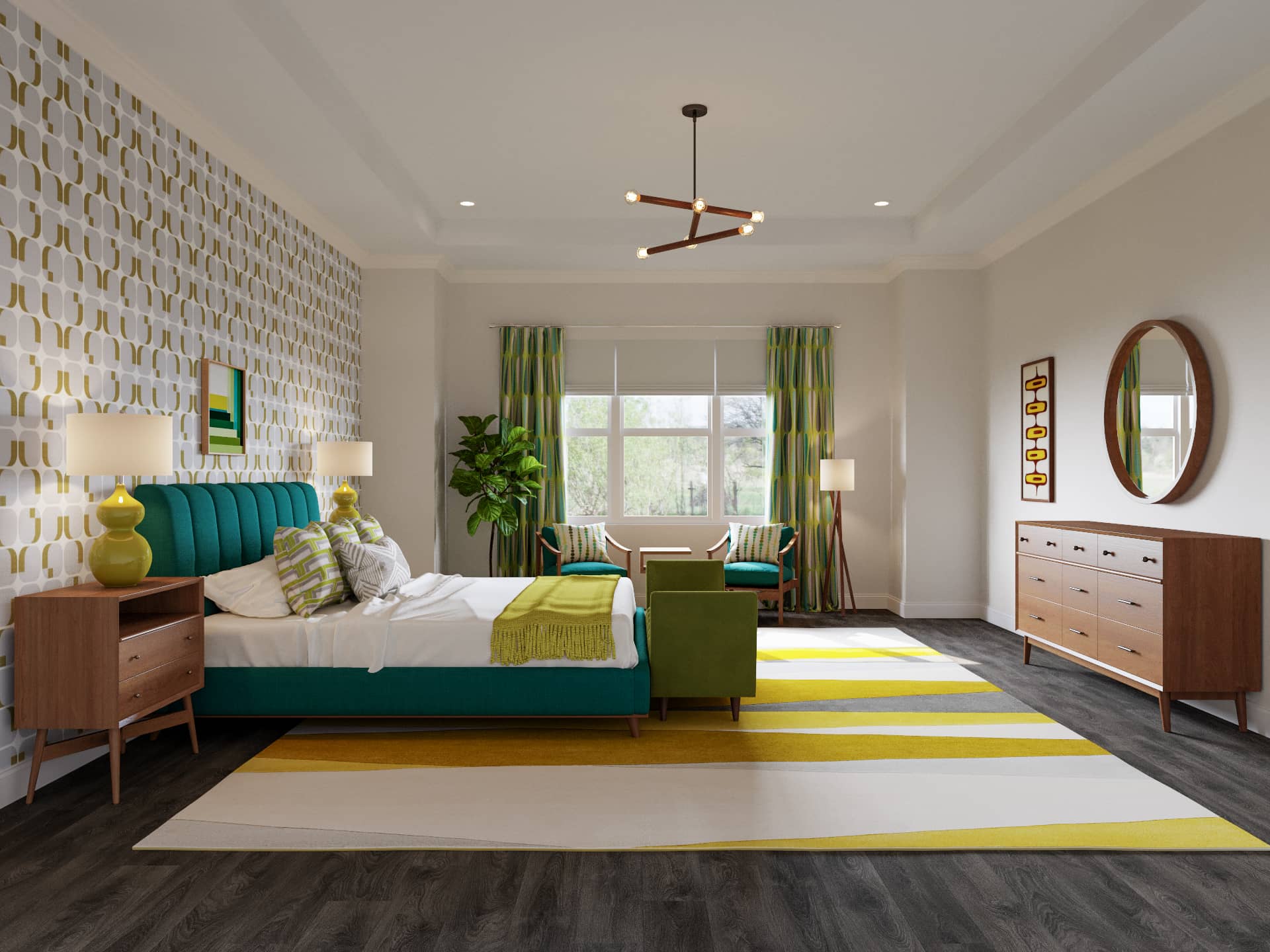 Colorful modern coastal bedroom Stuccco online interior design