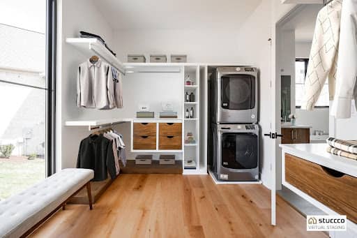 Stuccco virtually staged laundry room