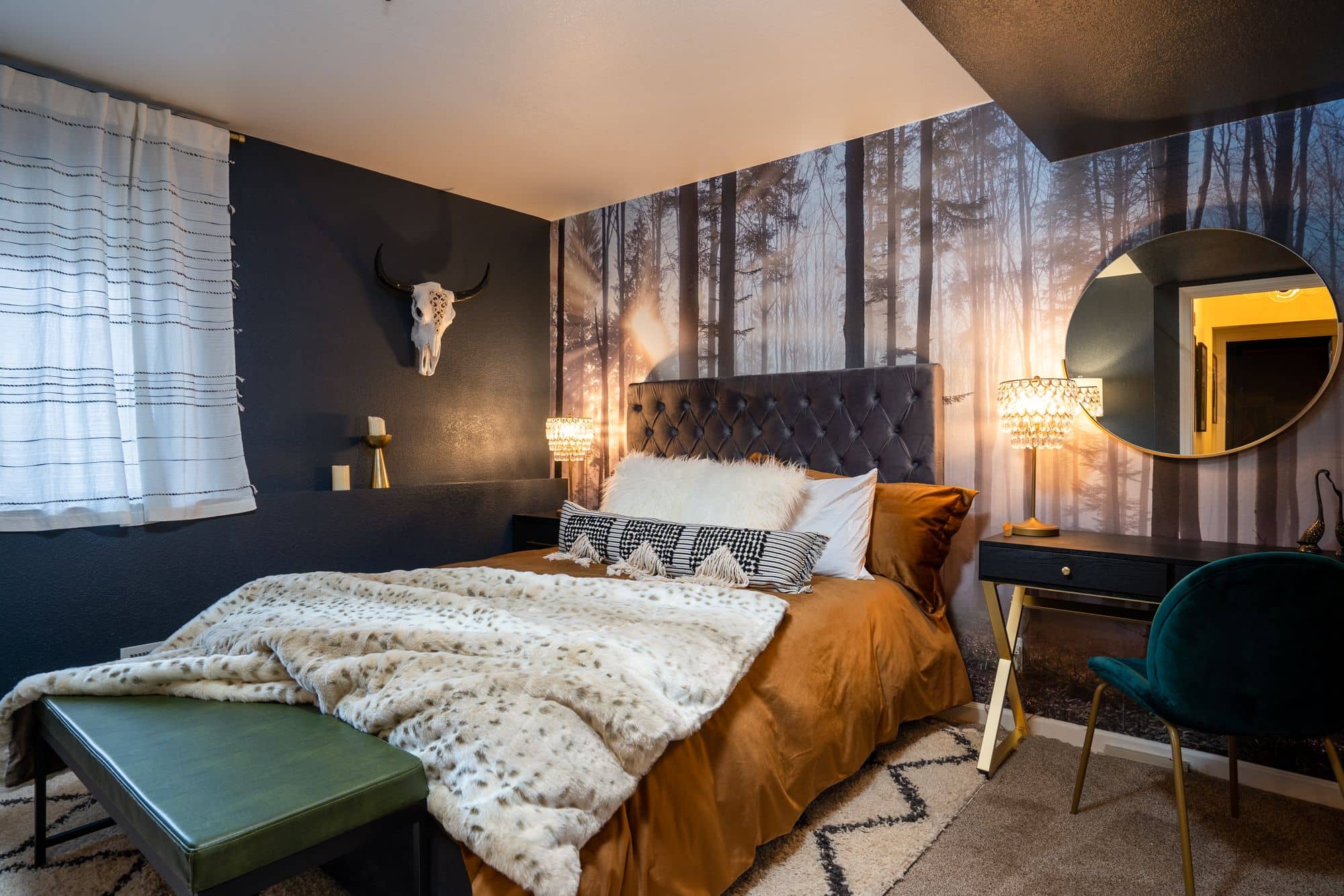 Bohemian glam bedroom examples Stuccco online interior design