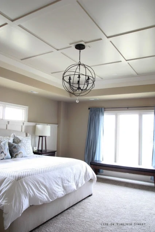 wooden grid bedroom ceiling
