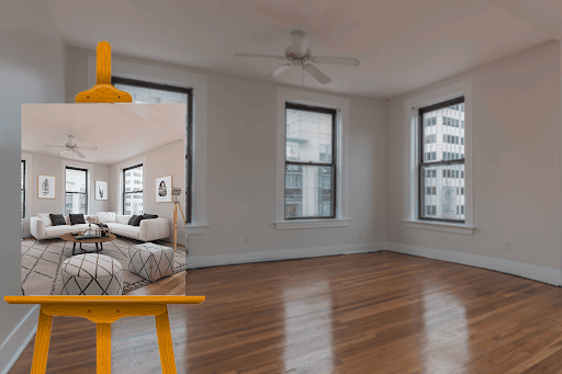 Display virtually staged listing photos in open houses