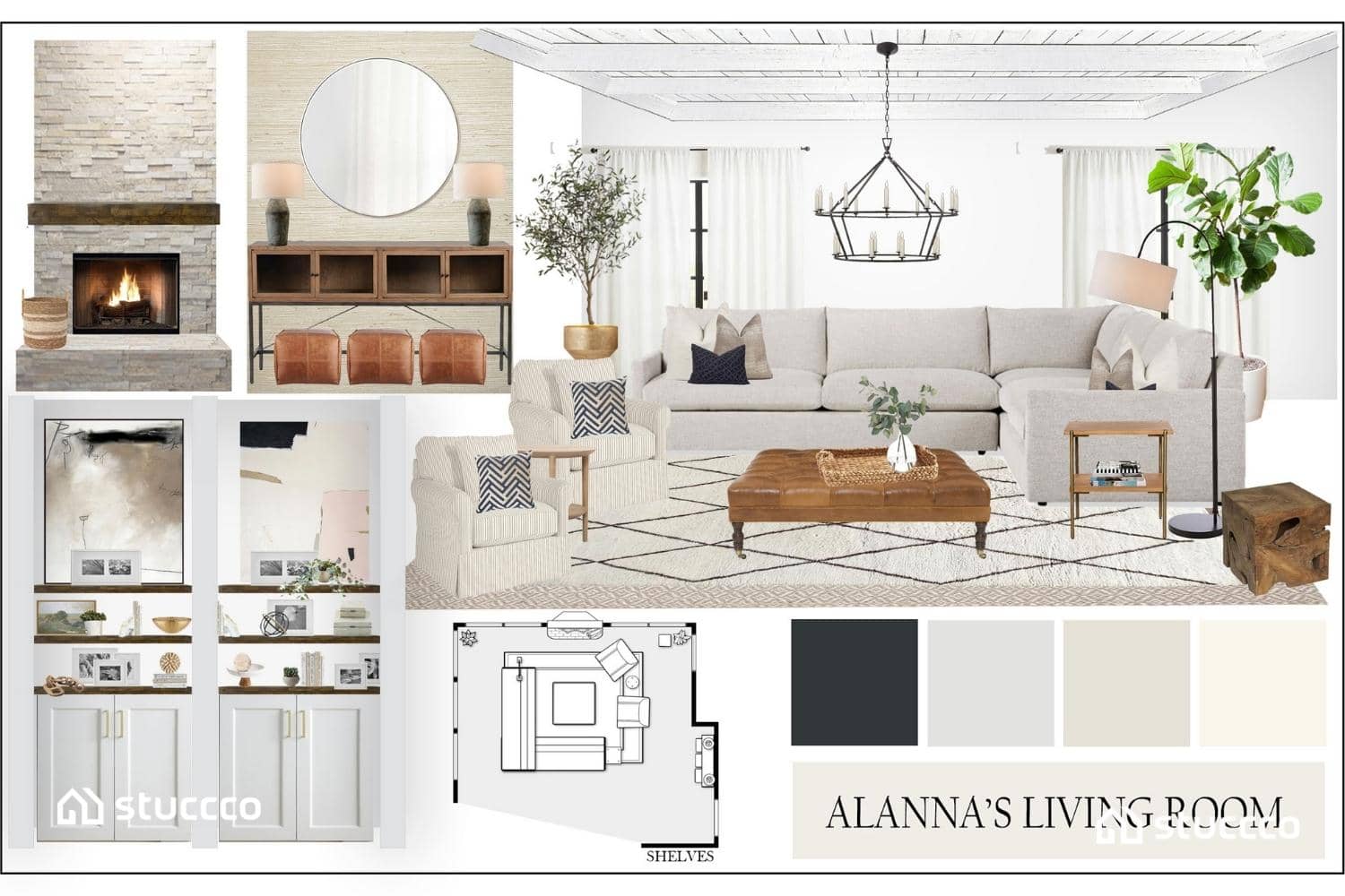 Stucccco online interior design living room design ideas, mood board example