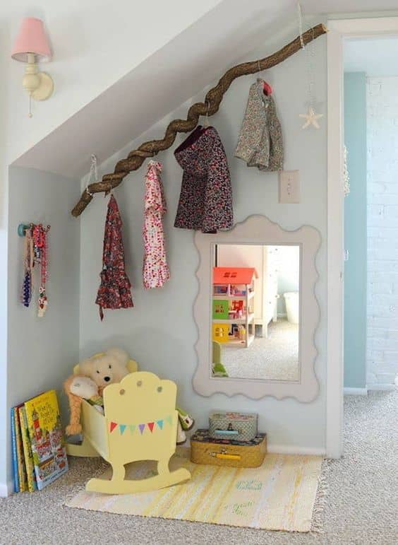 Nursery bedroom with sloped ceilings for storage