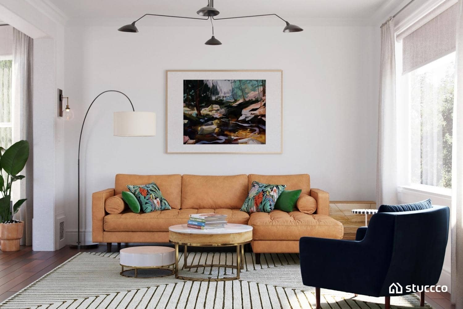Stucccco online interior design living room, patterns, beautiful artwork