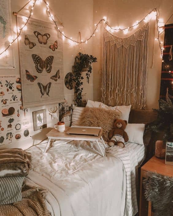 aesthetic room example, bohemian bedroom design