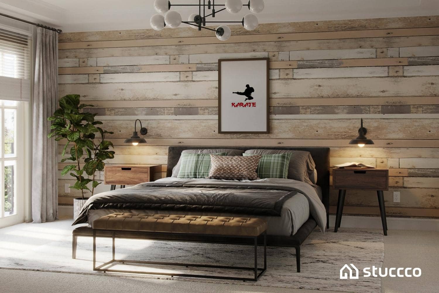 masculine bedroom design from Stuccco online interior design