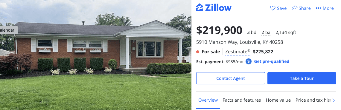 example Zillow listing vs single property website