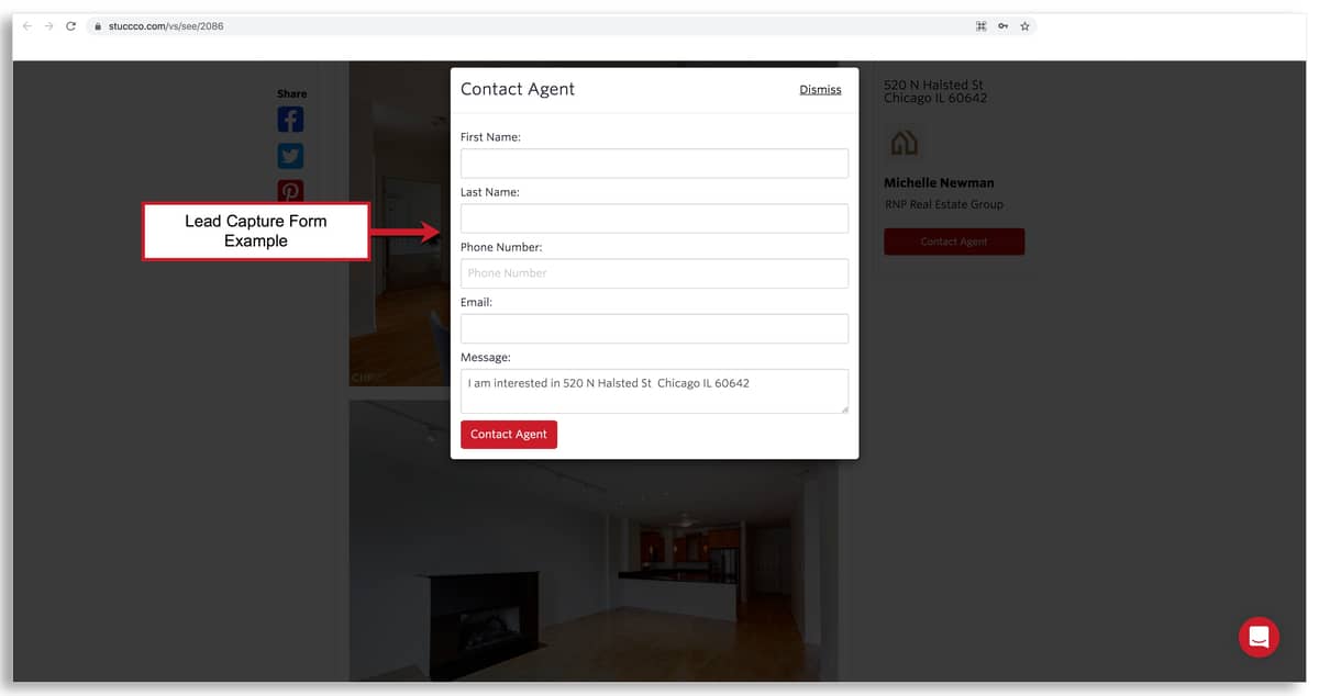 Stuccco single property website lead capture form
