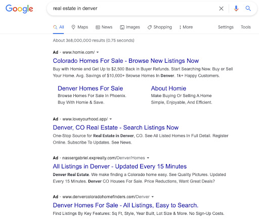 real estate Google ads example