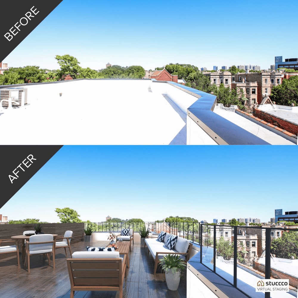 virtual staging rooftop example before and after