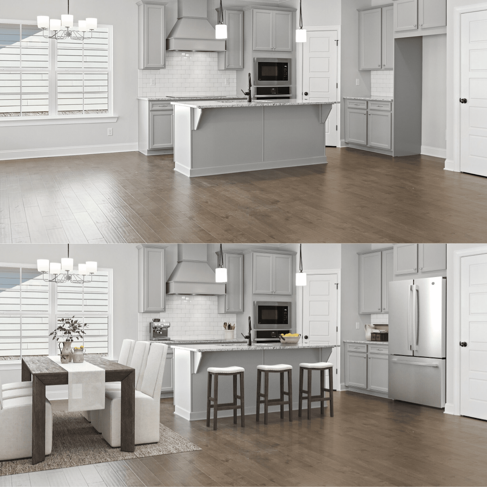Stuccco virtual staging kitchen before and after