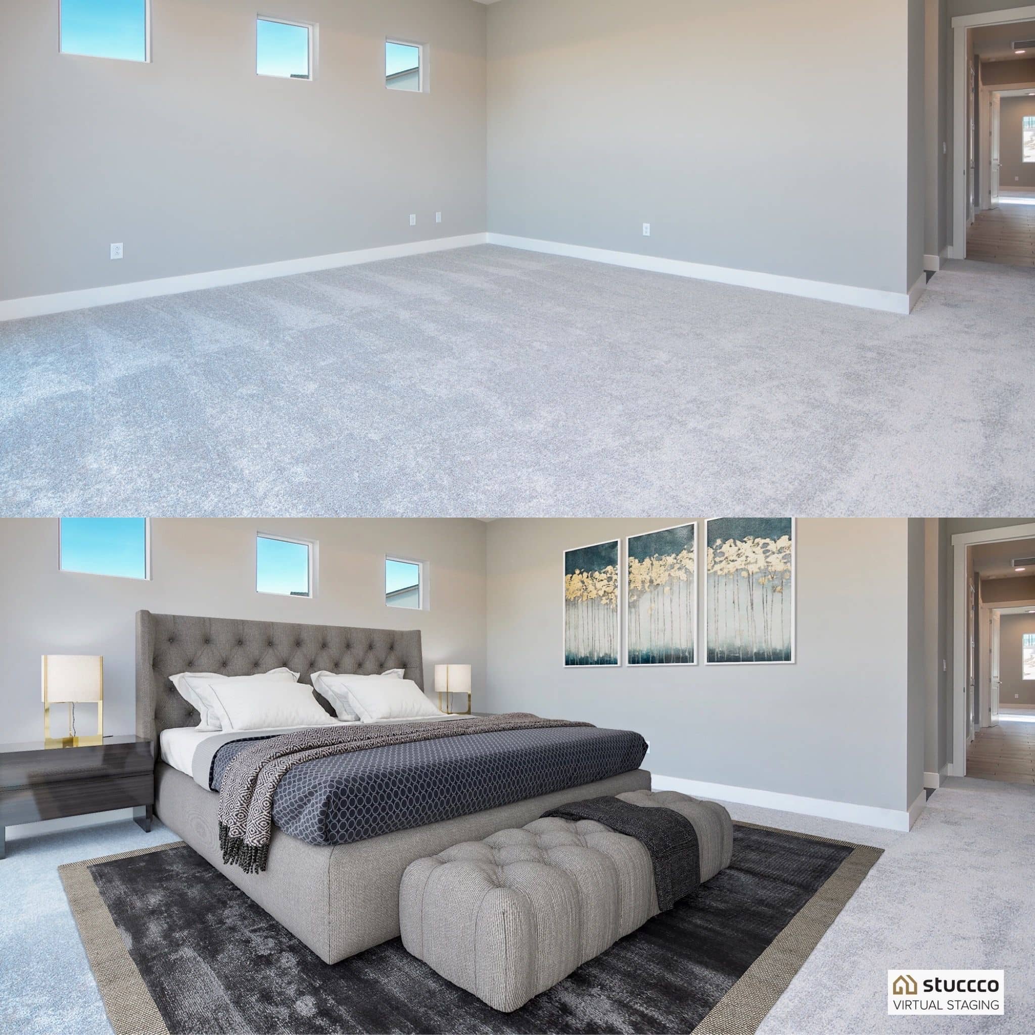 Add at scale furniture to an empty room with Stuccco virtual staging