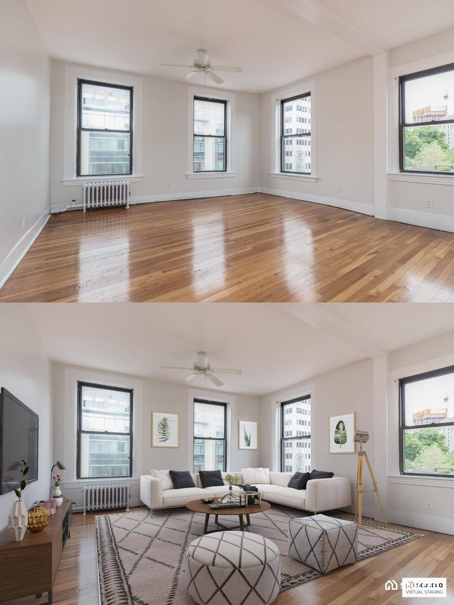 Before and after virtual staging service for real estate businesses