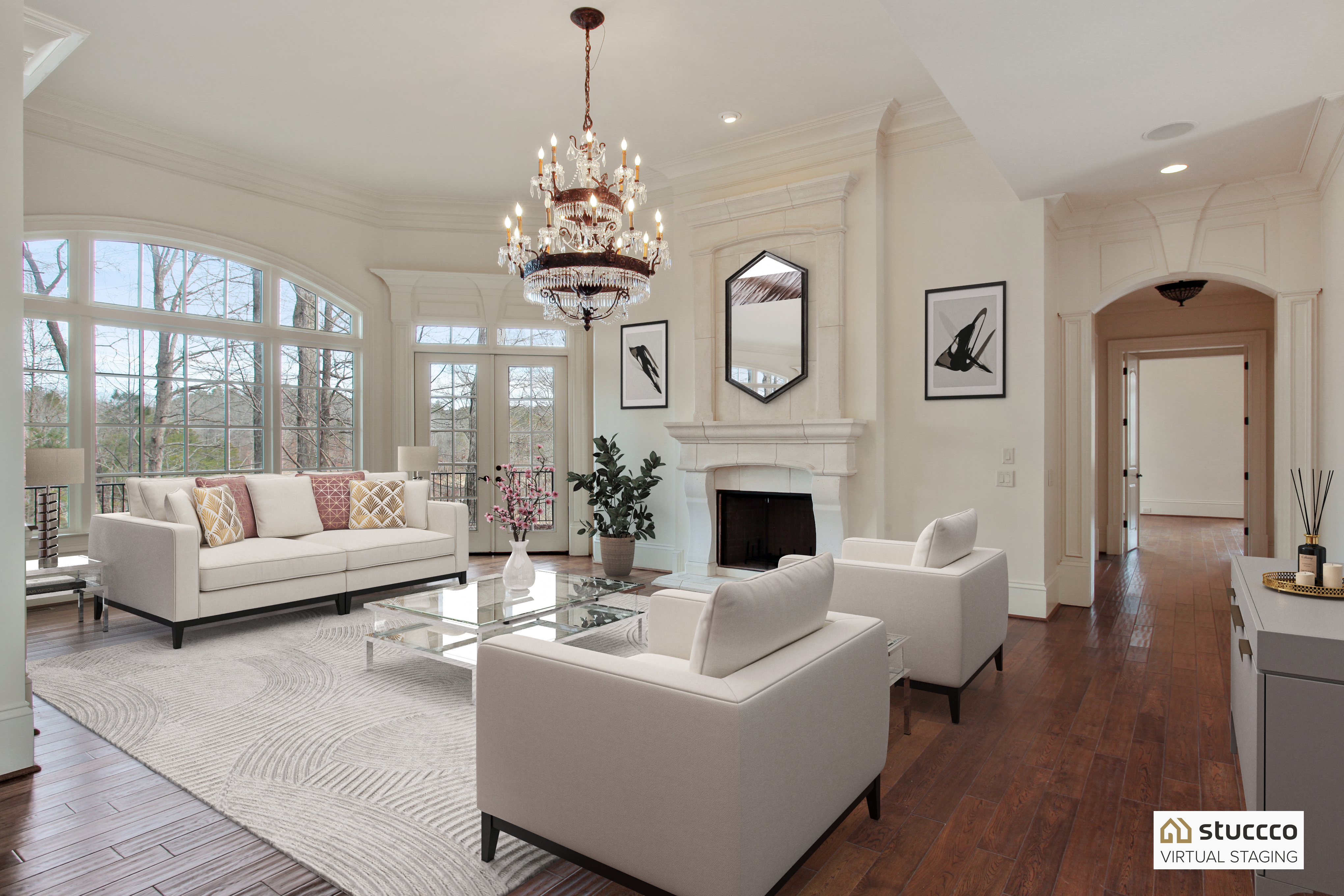 Living room real estate photography with virtual staging example