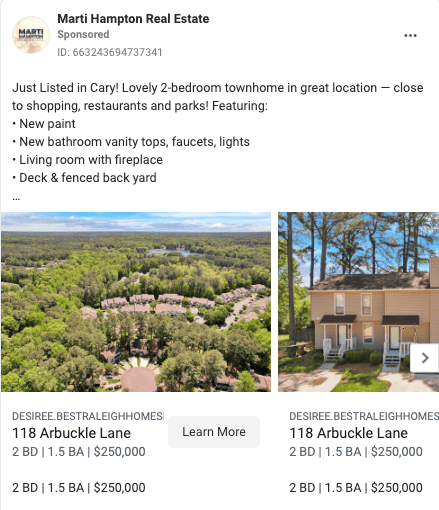 Advertising real estate listing on Facebook