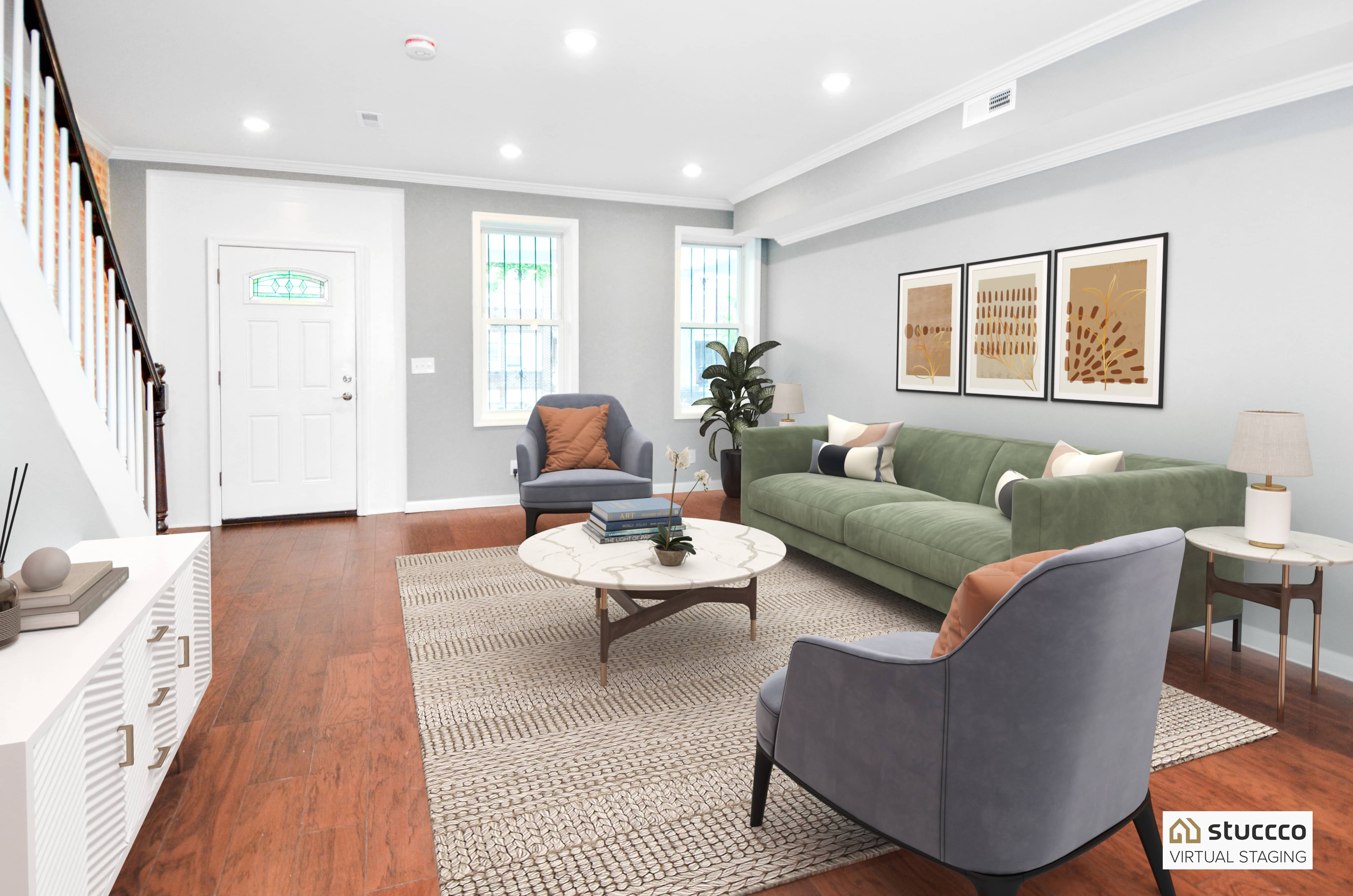 Stuccco virtual staging living room example