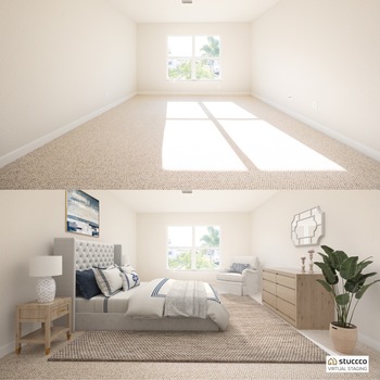 Virtually staged primary bedroom