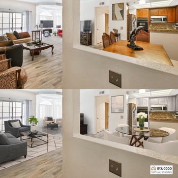 4301 Fulton Ave. # 203, Sherman Oaks, CA open concept virtual staging living/kitchen area