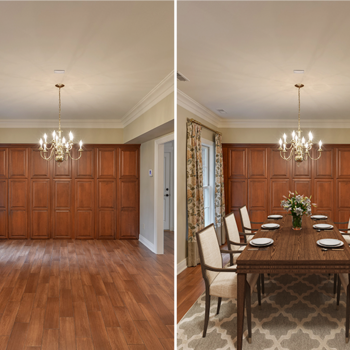 Traditional dining room virtual staging before and after