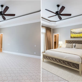 Contemporary master bedroom virtual staging before and after