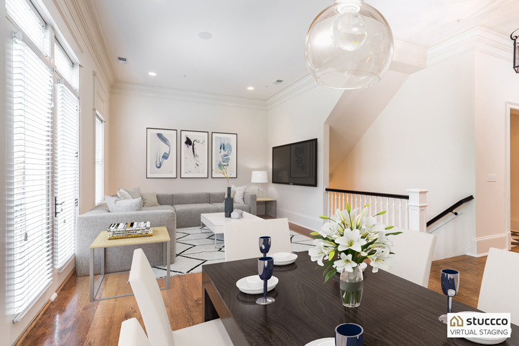 virtually staged condo living room
